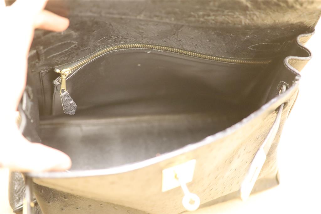 A Hermes Sac a depeches (Kelly) bag, ostrich skin, circa 1940s, (undated - prior to 1945)